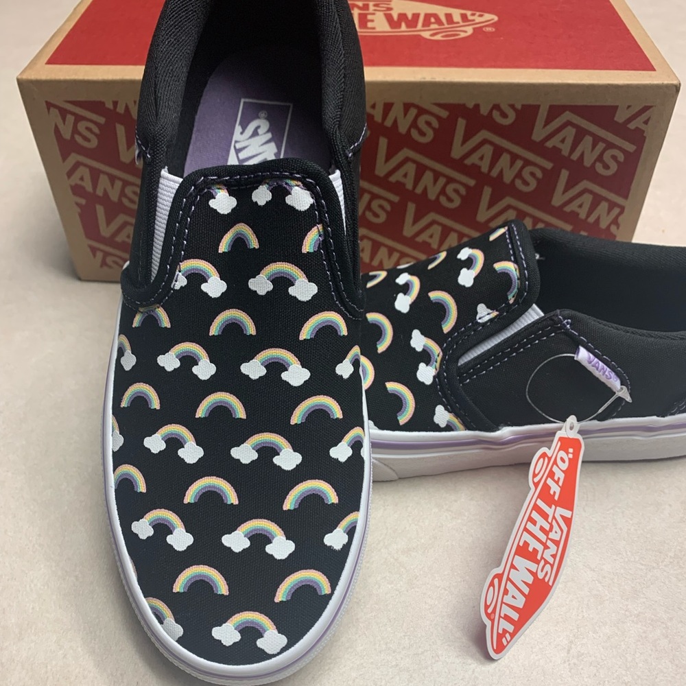 Brand new with tags GIRLS size 4 rainbow slip on VANs